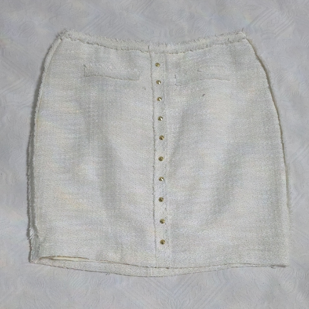 Jennifer Lopez Cream Button-Front Pencil Skirt